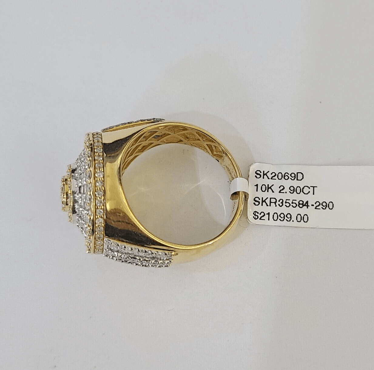 Real 10k Yellow Gold Diamond Mens Ring Band Wedding Casual Genuine Natural - GoldenlinQ